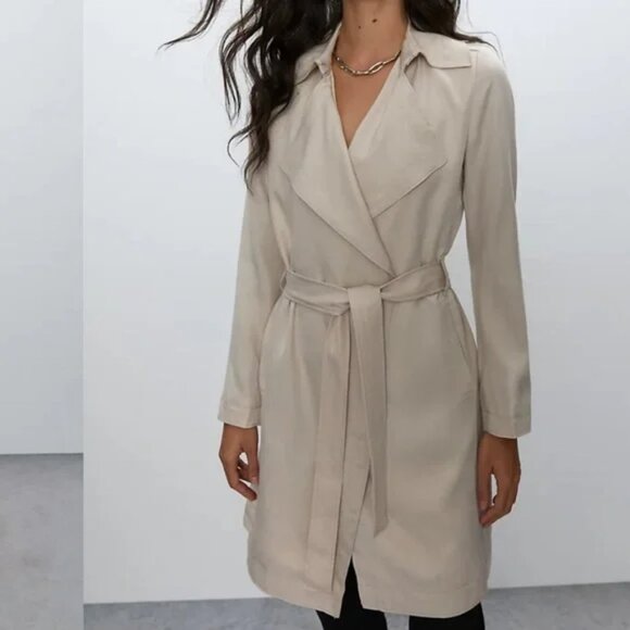 Aritzia Babaton Maximo Belted Trench Coat Beige Bone Size Small - Picture 1 of 10